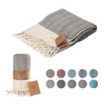 SMYRNA TURKISH COTTON Herringbone Series Throw Blanket 100% Cotton | Large 127x152cm Wearable Cosy Blanket | Made in Turkey | Machine Washable|Premium Luxury Bath Towel&Picnic Rug-Beige