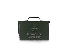 Totally About You Personalised Military Surplus Steel Waterproof Ammo Box | Storage Lunch First Aid (Compass/Coordinates Edition)