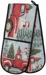 Oven Gloves Double Oven Gloves Red Truck Car Christmas Trees Snowmen Oven Mitts Pot Holder Heat Resistant Quilted for BBQ Baking Kitchen Cooking Gloves