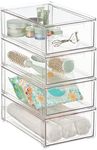 mDesign Plastic Stackable Bathroom Storage Organizer Bin with Pull Out Drawer for Cabinet, Vanity, Shelf, Cupboard, Cabinet, or Closet Organization - Lumiere Collection - 4 Pack - Clear