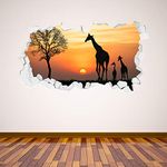 Giraffes at Sunset Broken Wall Sticker Mural Home Art Vinyl Animal Decal (60cm Width x 30cm Height)