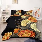 Floral Comforter Full Size Colorful Flowers Bedding Sets Golden Line Bedding Set Blossom Peony Painting Comforter Set Botanical Green Leaves Red White Petal Comforter Sets Men Women Room Decor