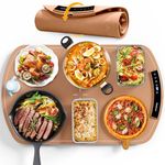 Accwork Electric Food Warmer, Portable Food Warming Tray with 6 Timers, 9 Temperature Settings, Waterproof Silicone Heating Mat for Buffet Party, Home Dinners & Gatherings, 65 x 40 x 1.8cm, Brown