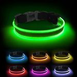 PcEoTllar Light Up Dog Collar, Rechargeable LED Dog Collar Light for Night, Waterproof Flashing Dog Collar with 7 Colors, Adjustable Glowing Dog Collar for Small Medium Large Dogs, Black-L