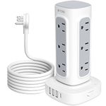 TROND Surge Protector Power Bar Tower USB C, 10ft Long Extension Cord Indoor, 12 Outlets 4 USB Ports, 1700J Vertical Power Strip Flat Plug, Home Office Supplies, Desk Accessories, Apartment Essentials