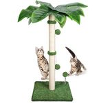 HEVOL Cat Scratching Post, 85cm Vertical Cat Scratcher with Sisal Rope,Cat Scratching Tree with 2 Hanging Ball and 1 Spring Ball, Natural Sisal Scratching Post for Cats and Kittens Indoor