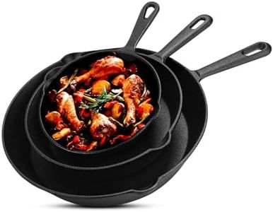 Cast Iron Skillet Set - 3 Cast Iron Pan Set Includes 6 inches 8 inches and 10 inches, Pre Seasoned Non Stick Frying Pans with Helper Handle