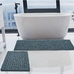 H.VERONNEX Luxury Chenille Dusty Blue Bathroom Rugs Sets 2 Piece, Thickened Hot Melt Rubber Bottom Bath Mats for Bathroom Non Slip,Bath Rugs Quick Dry Machine Washable for Shower Mat,Puppy-Loved Mat