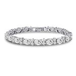 Cubic Zirconia Tennis Bracelet CZ Round Cut 2.5mm White 7x5mm Oval Cut Silver Plated Brass 7 inch