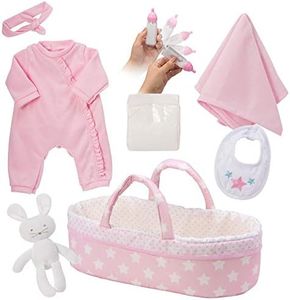 Adora Adoption Babies Essentials, 8-Piece Adoption Baby Doll Accessories and Bunny Toy includes Pink Bassinet, Ruffled Onesie, Headband, Blanket, and Bottle Birthday Gift For Ages 3+ - It's A Girl