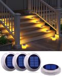 DetarZinLED Solar Deck Lights - 4 Pack Outdoor Waterproof, Warm White Solar Step & Dock Lights for Pathway, Driveway & Ground