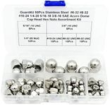 Guard4U 50Pcs 6-Kinds SAE Acorn Dome Cap Head Hex Nuts Assortment Kit -304 Stainless Steel #6-32#8-32#10-24 1/4-20 5/16-18 3/8-16 Hexagon Decorative Cap Nuts