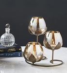 Tuxédo 3pc Ancient Bronze - Gold Glass Candle Holders - 3- Candlesticks Holders Gold Glass Candle for Home Decoration Dinning Table Decoration Candle Wedding Holiday Décor