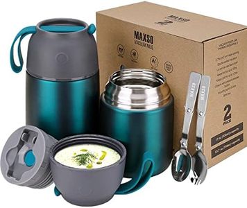 MAXSO 2 Pack Soup Thermo for Hot & Cold Food for Kids Adults, Vacuum Insulated Food Jar Thermal Lunch Containers, Travel Food Flask with Spoon (24 oz,17 oz) (Matte Green)