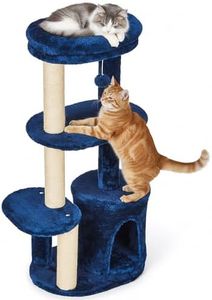 Amazon Basics Cat Tree | 40-Inch | Plush Multi-Level Cat Condo | 6 Scratching Posts | 1 Caves | 1 Pompoms | Blue Color| Sisal Rope | Large