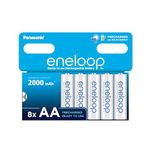 eneloop, AA/Mignon, Rechargeable Battery, Pack of 8, Capacity of 2000 mAh, Ready-to-Use Ni-MH Batteries, 2000 Recharge Cycles, Plastic Free Packaging, Standard, White