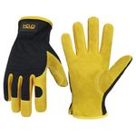 HANDLANDY Men Leather Gardening Gloves, Utility Work Gloves for Garden & Building Work, Dexterity & Breathable Construction Gloves (Large)