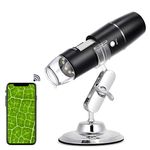 Microware USB & Wireless WiFi Digital Microscope (WiFi Wireless Microscope) 50x to 1000x Magnification 8 LED with Metal Stand for iPhone/iPad/Samsung/Windows/Mac and Smartphones (Black)