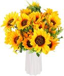 Beferr 2 Bunches Artificial Sunflowers Flowers Realistic, Fake Silk Sun Flower Bouquets for Arrangements for the House, Wedding Garden Party Outdoor Indoor Decoration, Bridal Bouquet