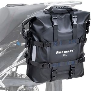 WILD HEART Motorcycle side bag stainless steel suspension waterproof bag Saddlebags 20L/25L waterproof Pianner Bag wear-resistant general-purpose Bike accessories (Black TPU, 25L One Pack)