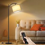 OUTON Dimmable Floor Lamp with Touch Control & Remote & App Control, 3000K-6000K Adjustable Color Temperatures, LED Tall Standing Lamp with Beige Lampshade for Living Room, Bedroom, Office, Black