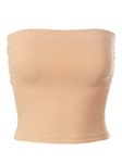 MixMatchy Women's Double Layered Basic Casual Strapless Backless Bandeau Bra Tube Top Nude S