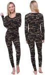 Ultra Dry Women Thermal Underwear Set; Base Layer Soft Fleece Lining Ladies 2 pc Top & Leggings Long Johns, Camouflage, XX-Large