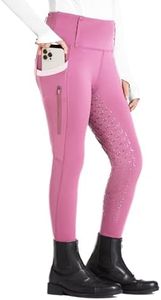 FitsT4 Sports Girls Full Seat Riding Tights High Waist Kids Equestrian Breeches Horse Schooling Pants Zipper Pockets Pink Size M