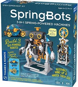 Thames & Kosmos SpringBots STEM Kit | Build 3 Spring-Powered Robots | Race car, Walking Robot, Countdown Timer Powered by a Mainspring | Learn About Potential & Kinetic Energy, Gears & Springs