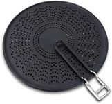 MarhJean 13" Silicone Splatter Screen - Pan Cover with Folding Handle, High Heat Resistant Oil Splash Guard - Heat Insulation Cooling Mat, Strainer, Drain Board for Frying Pan (13", black)