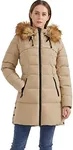 Orolay Women's Winter Down Coat Warm Puffer Jacket with Faux Fur Khaki Large