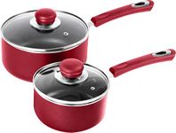 KICHLY Nonstick Saucepan Set with Lid, 1 Quart and 2 Quart Pot - Kitchen Cookware, Multipurpose, Dishwasher Safe - PFOA and PFAS Free (Red)