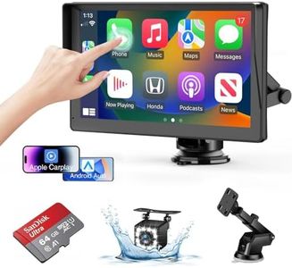 2024 Portable Wireless Carplay Screen for Car Apple Carplay & Android Auto, 9" HD Touch Screen Car Stereo with 1080P Backup Camera/GPS Navigation/Mirror Link/Voice Control/Aux/FM/TF Card Fits Cars