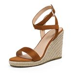 DREAM PAIRS Womens Open Toe Espadrilles Dressy Platform Sandals Buckle Ankle Strap Stylish Wedges Sandals,Size 8,Tan/Suede,SDPW2211W