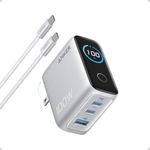 Anker Charger, 100W Max USB C Charger Block, 3-Port GaN and Ultra-Compact Wall Adapter, Smart Displayand Touch Control, for MacBook, iPad, iPhone 17/16 Series, and More (Non-Battery) (White)