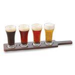 Libbey Craft Brews Beer Flight Glass Set with Wood Carrier, 4 Glasses