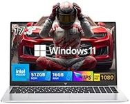 2025 Newest17.3 Inch Laptop, Laptop Computer with N97 Processor(Up to 3.6GHz), HD Display, Notebook Computer 16GB RAM 512GB SSD Work Laptop Windows 11 Laptop, HDMI, WiFi, Bluetooth, Type-C, Webcam