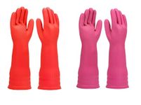 Eopzo Latex Rubber Special Dish Kitchen Platform Washing, Home, Bathroom, Garden Cleaning Gloves, Hand Careing Long Sleeve Waterproof Safety Hand Gloves(2 Pair) (RED+PINK)