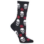 Hot Sox womens Novelty Floral Casual Crew Socks, Skulls and Roses (Black), 4-10