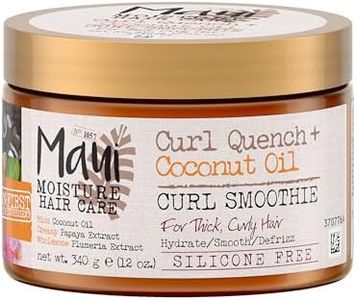 Maui Moisture Curl Quench + Coconut Oil Hydrating Curl Smoothie, Creamy Silicone-Free Styling Cream for Tight Curls, Braids, Twist-Outs & Wash & Go Styles, Vegan & Paraben-Free, 12 Ounce