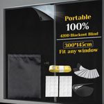 Blackout Blind, Blackout Blinds Stick on, Blackout Blinds, Large 100% Blackout Material, No Drill Blinds Black Out Portable Blackout Blind Cut to Any Size (Black PU, 145 * 300CM)