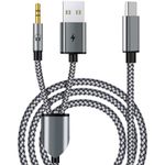 USB C to 3.5mm Car Aux Cable, 2 in 1 USB C to 3.5mm Car Stereo Aux Headphone Jack Cable with USB C Charging Compatible with iPhone 16/16Pro/15/15Pro, Galaxy S24/S24+/S23 Ultra/S22/S21FE, Pixel 8/7/6