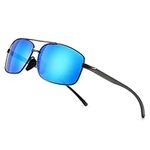 SUNGAIT Ultra Lightweight Rectangular Polarized Sunglasses 100% UV protection (Gunmetal Frame Blue Mirror Lens, 62) Metal Frame SGT458 QKLA-CA