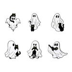 6Pieces Cute Ghost with Black Cat Brooches Pin Set Gothic Black White Ghost Cat Enamel Pin Punk Cool Badge Pin Set Accessory for Clothes Jackets Backpack