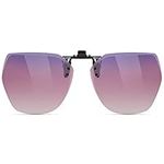 CAXMAN Polarized Clip On Sunglasses for Women Over Prescription Glasses Polygon Style, Extra Large - Transition Lenses - Purple | Pink | Grey - Lasered Matte Purple Frame, Oversized