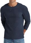 NITAGUT Mens Waffle Crewneck Shirts Slim Fit Long Sleeve Casual T-Shirt,Navy Blue, Medium