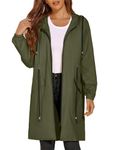 ELESOL Women's Waterproof Raincoat Lightweight Rain Jacket Hooded Windbreaker With Pockets For Outdoor,Army Green,3x-Large