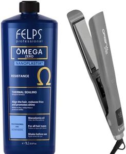Kit Felps Professional Omega Zero Nanoplastia Thermal Sealing Kit, 33.8 fl oz, with Lizz Original Extreme Flat Iron, 500°F, LCD Display, Dual Voltage