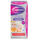 Calprofen Ibuprofen Suspension, Sugar & Colour Free, Pain & Fever Relief for 3+ Months, Strawberry Flavour, 100 ml