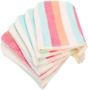 PHOGARY 6 Gants De Toilette Taille 15x21 cm, Très Doux & Absorbant Gants en Polaire Corail, Petite Serviette Main pour Visage, Serviette Invité Rayures Arc-en-Ciel avec Boucle de Suspension
